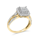 10K Yellow Gold 1.0 Cttw Diamond Composite Cushion-Shape Halo 3-Band-Look Engagement Ring (H-I Color, SI1-SI2 Clarity)-3 thumbnail 4