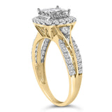 10K Yellow Gold 1.0 Cttw Diamond Composite Cushion-Shape Halo 3-Band-Look Engagement Ring (H-I Color, SI1-SI2 Clarity)-4 thumbnail 5