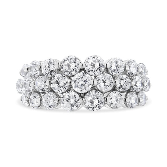 10K white gold 3 row ring with round diamond stones