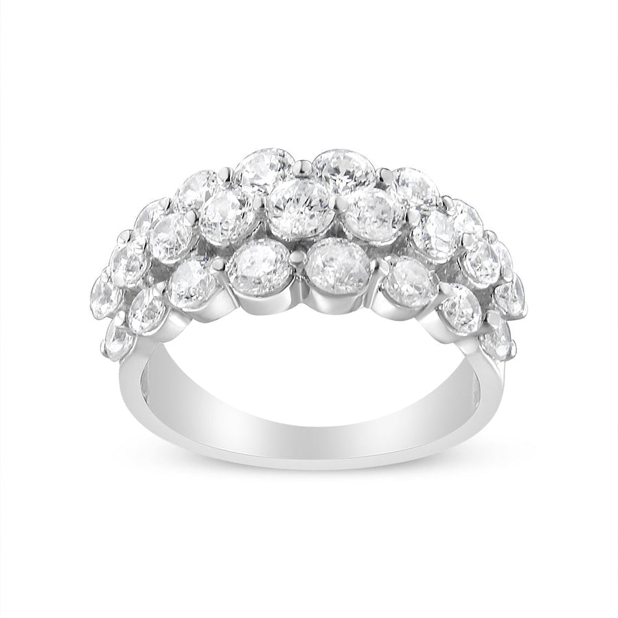 10K White Gold 2 1/2 Cttw Round Natural Diamond 3 Row Band Ring (I-J Color, I1-I2 Clarity)