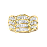 14K yellow gold ring with baguette diamond stones in a wave design thumbnail 1