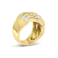 14K Yellow Gold 1-1/3 Cttw Baguette Diamond Wave Design Band Ring