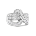 14K white gold bypass ring with channel-set round diamond stones