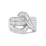 14K white gold bypass ring with channel-set round diamond stones thumbnail 1