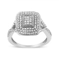 925 sterling silver ring with round diamond cluster in cushion frame