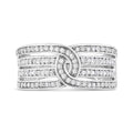 925 sterling silver multi-row bypass ring with round diamond stones