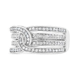 .925 Sterling Silver 1/2 Cttw Diamond Multi-Row Bypass Band Ring (I-J Color, I3 Clarity)-3 thumbnail 4