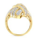 10K Yellow Gold Plated .925 Sterling Silver 1.0 Cttw Round & Baguette Diamond Knot Channel Statement Ring (I-J Color, I2-I3 Clarity)-1 thumbnail 2