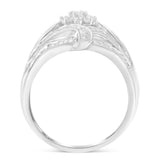.925 Sterling Silver 1-1/8 Cttw Round & Baguette Diamond 'Flower & Fern' Cluster Cocktail Fashion Ring (I-J Color, I2-I3 Clarity)-1 thumbnail 2