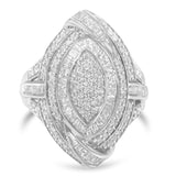 .925 Sterling Silver & 1-1/8 Cttw Diamond Marquise Shaped Cluster Triple Halo Knot Cocktail Fashion Ring (I-J Color, I2-I3 Clarity)-3 thumbnail 4