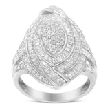 .925 Sterling Silver & 1-1/8 Cttw Diamond Marquise Shaped Cluster Triple Halo Knot Cocktail Fashion Ring (I-J Color, I2-I3 Clarity)-4 thumbnail 5