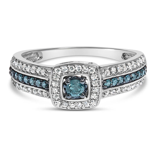 .925 Sterling Silver Treated Blue Miracle-Set Diamond Engagement Ring (1/2 Cttw, J-K Color, I1-I2 Clarity)-0