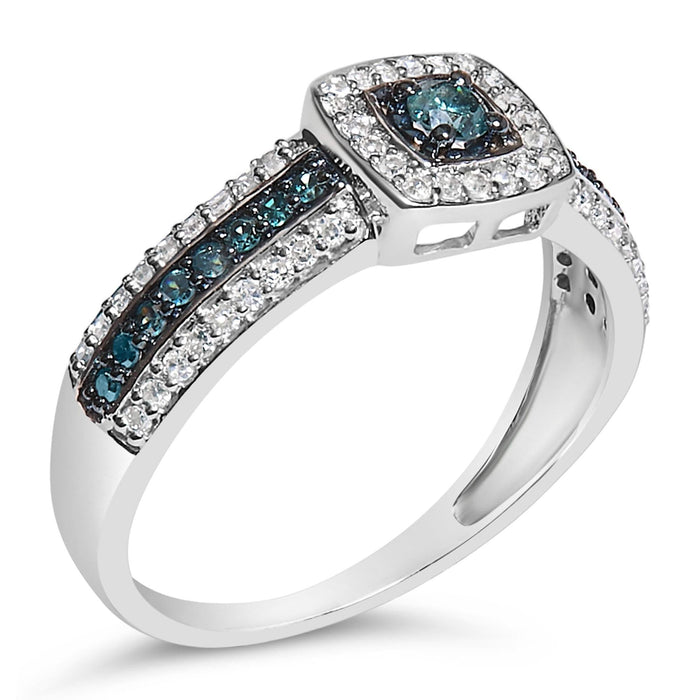 .925 Sterling Silver Treated Blue Miracle-Set Diamond Engagement Ring (1/2 Cttw, J-K Color, I1-I2 Clarity)