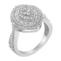 925 sterling silver ring with round and baguette diamond stones in marquise halo