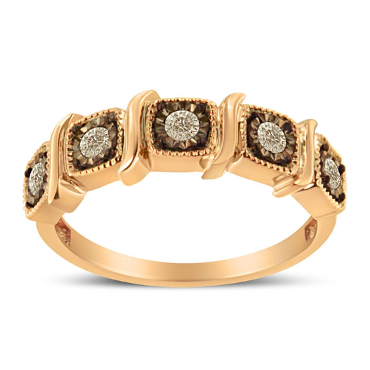 10K rose gold ring with 5 round diamond stones in miracle setting