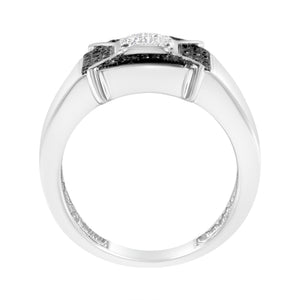 .925 Sterling Silver 3/8 Cttw Composite Enhanced Black and White Diamond Men's Band Ring (H-I, I2-I3)-1
