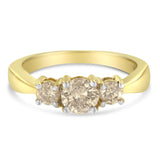 10K yellow gold ring with 3 round diamond stones in a row thumbnail 1