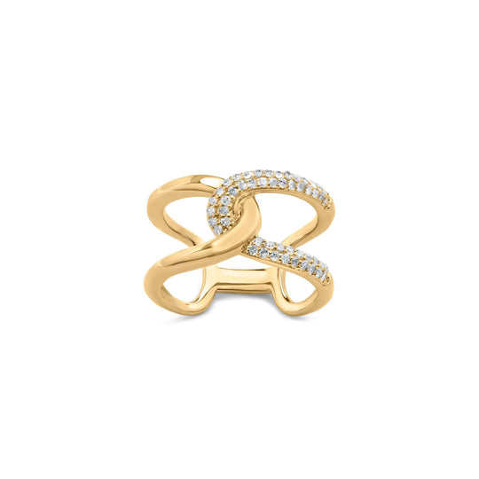 18K Yellow Gold Plated .925 Sterling Silver Pave Set 1/4 Cttw Diamond Open Crossover Band Ring (H-I Color, I1-I2 Clarity)-0