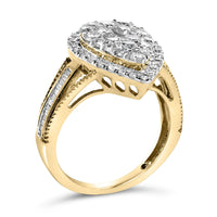 10K Yellow Gold Plated .925 Sterling Silver 1 1/2 Cttw Round-Cut Diamond Cocktail Ring (I-J Color, I1-I2 Clarity)