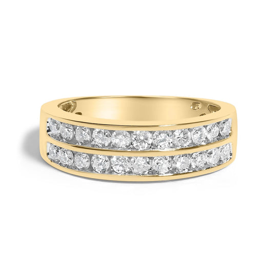 10K Yellow Gold Two-Row Diamond Band Ring (1 Cttw, J-K Color, I1-I2 Clarity)-0