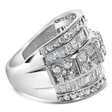 .925 Sterling Silver 2.0 Cttw Round & Baguette Cut Diamond Multi-Row Channel Set Tapered Cocktail Fashion Ring (I-J Color, I3 Clarity)-3 thumbnail 4