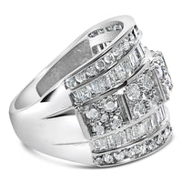 .925 Sterling Silver 2.0 Cttw Round & Baguette Cut Diamond Multi-Row Channel Set Tapered Cocktail Fashion Ring (I-J Color, I3 Clarity)
