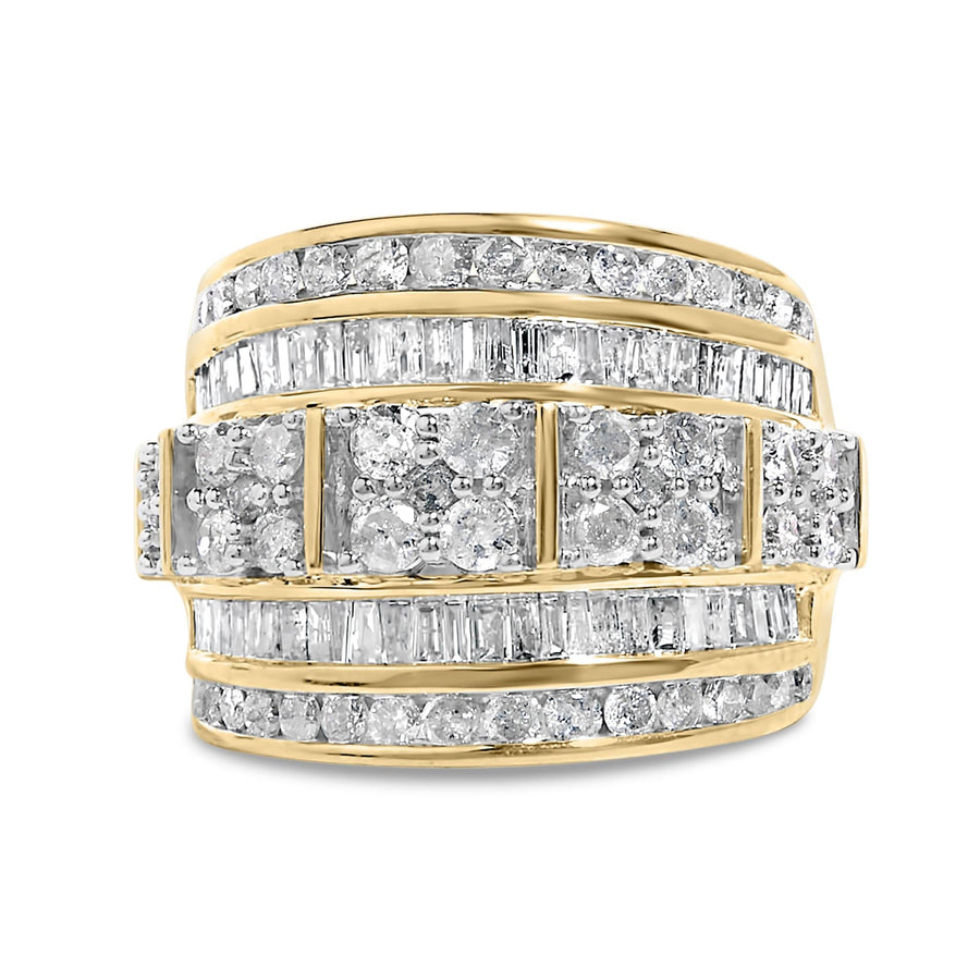 .925 Sterling Silver 2.0 Cttw Round & Baguette Cut Diamond Multi-Row Channel Set Tapered Cocktail Fashion Ring (I-J Color, I3 Clarity)