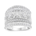 925 sterling silver multi-row ring band with diamond edge accent stones