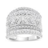 925 sterling silver multi-row ring band with diamond edge accent stones thumbnail 1
