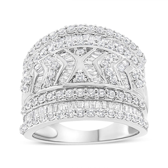 925 sterling silver multi-row ring band with diamond edge accent stones