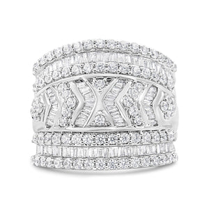 .925 Sterling Silver 2.0 Cttw Diamond Edge Multi-Row Ring Band ( J-K Color, I3 Clarity)-1