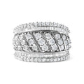 925 sterling silver multi row cocktail ring with 2.00 ct diamond stones
