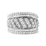 925 sterling silver multi row cocktail ring with 2.00 ct diamond stones thumbnail 1