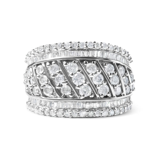 925 sterling silver multi row cocktail ring with 2.00 ct diamond stones