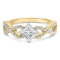 10K two-tone gold ring with kite-cluster diamond stones on a twisted shank