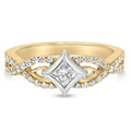 10K two-tone gold ring with round diamond stones on a twist shank