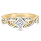 10K two-tone gold ring with round diamond stones on a twist shank thumbnail 1