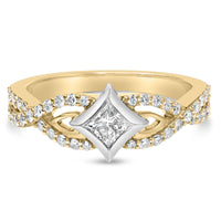 10K Two Tone Color 2/3 Cttw Diamond Kite and Twist Shank Ring (H-I Color,SI2-I1 Clarity)