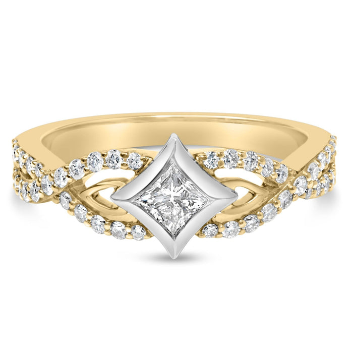 10K Two Tone Color 2/3 Cttw Diamond Kite and Twist Shank Ring (H-I Color,SI2-I1 Clarity)
