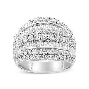 .925 Sterling Silver 2.00 Cttw Round and Baguette-Cut Diamond Cluster Ring (H-I Color, I1-I2 Clarity)-1