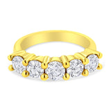 14K Yellow Gold Plated .925 Sterling Silver 2.0 Cttw Shared Prong Set Diamond 5 Stone Wedding Band Ring (J-K Color, I1-I2 Clarity)-1 thumbnail 2
