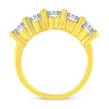14K Yellow Gold Plated .925 Sterling Silver 2.0 Cttw Shared Prong Set Diamond 5 Stone Wedding Band Ring (J-K Color, I1-I2 Clarity)-4 thumbnail 5