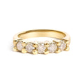 14K yellow gold ring with 5 round diamond stones in shared prongs