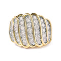 14K yellow gold ring with multiple rows of round diamond stones