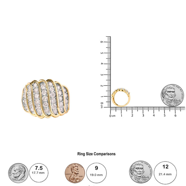 14K Yellow Gold Plated .925 Sterling Silver 2.00 Cttw Diamond Multi Row Band Ring (J-K Color, I1-I2 Clarity)
