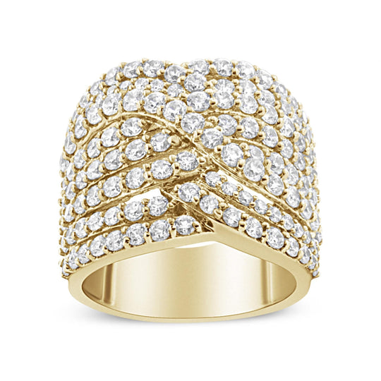 10K yellow gold ring with eight rows of round diamond stones in bypass design