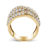 10K Yellow Gold 3.0 Cttw Diamond Eight-Row Bypass Crossover Statement Band Ring (H-I Color, I2-I3 Clarity)-4 thumbnail 5