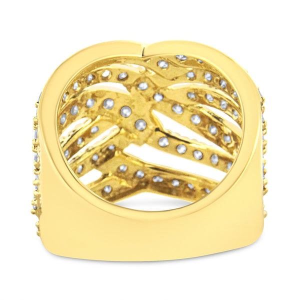 10K Yellow Gold 3.00 Cttw Diamond Multi Row Bypass Wave Cocktail Band Ring (J-K Color, I1-I2 Clarity)