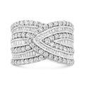 925 sterling silver multi row overlay ring with paved round diamond stones