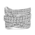 925 sterling silver ring with round diamond stones in overlapping bypass rows